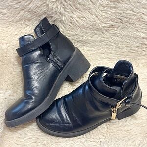 Women's Black Ankle Boots with Side Strap